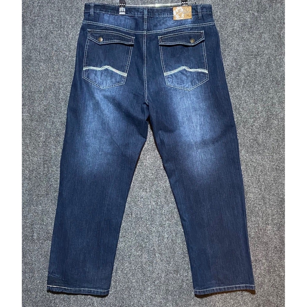 Indigo 30 Mens 44x34 Dark Wash Distressed Whiskered‎ Straight Leg Jeans Blue Y2K